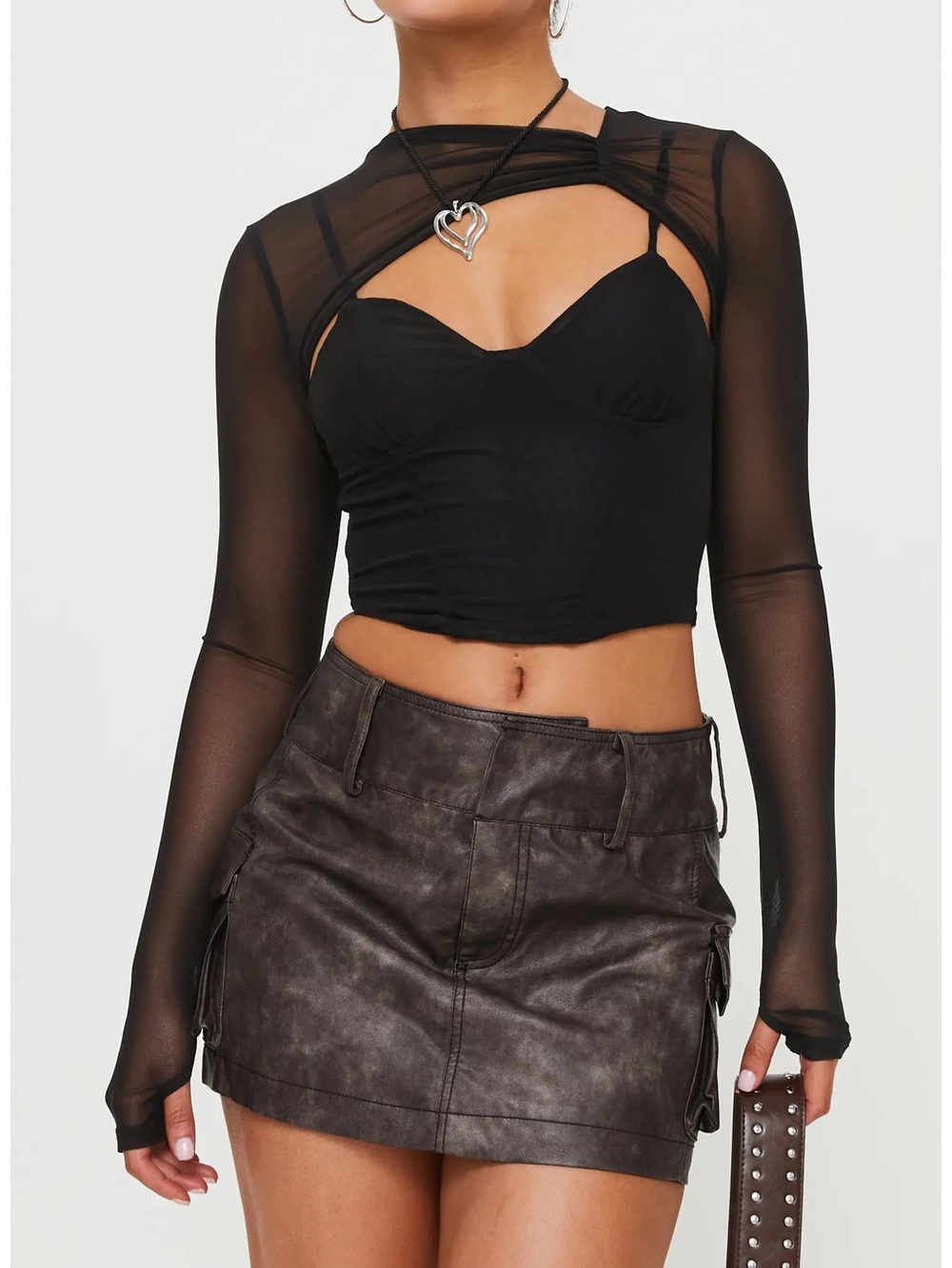 Princess Polly Washed Faux Leather Cargo Skirt